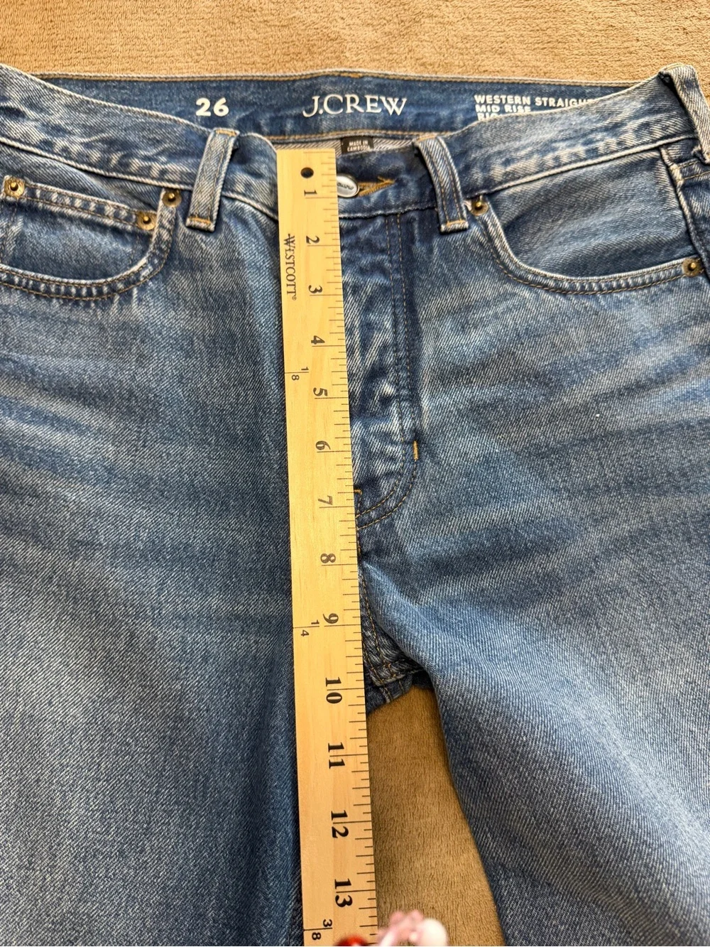 J.Crew Western Straight Leg Jeans Mid Rise BlueDenim Minimalist CowgirlBoho Sz26